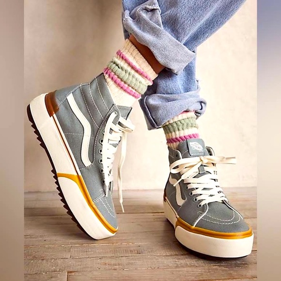 Vans Shoes - Vans Gray White Platform Sneakers with Brown Accent